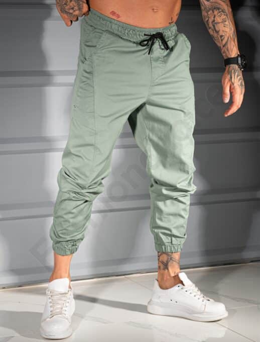 Pantalon jogger pentru barbati cu broderie discreta-verde cod 3113-2