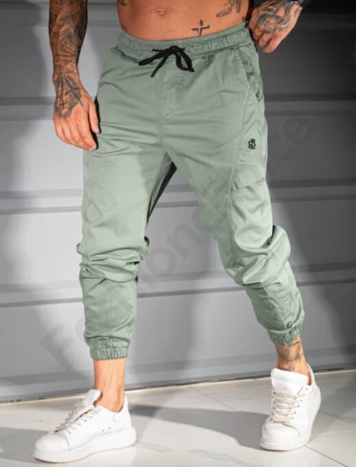Pantalon jogger pentru barbati cu broderie discreta-verde cod 3113-2