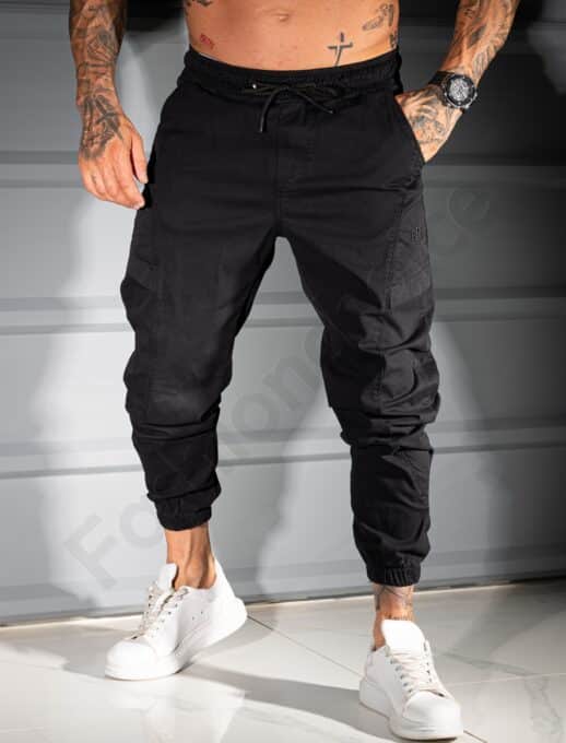 Pantalon jogger pentru barbati cu broderie discreta-negru cod 3113