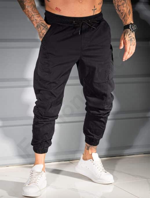 Pantalon jogger pentru barbati cu broderie discreta-negru cod 3113