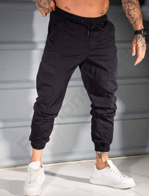 Pantalon jogger pentru barbati cu broderie discreta-negru cod 3113