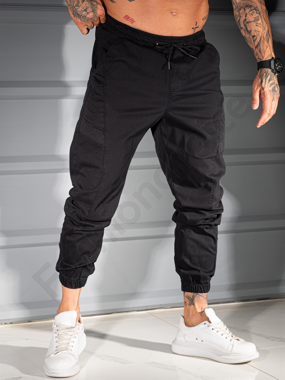 Pantalon jogger pentru barbati cu broderie discreta-negru cod 3113