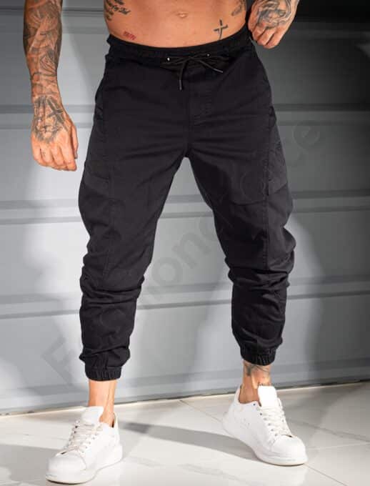 Pantalon jogger pentru barbati cu broderie discreta-negru cod 3113