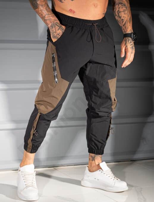 Pantalon sport pentru barbati in doua culori cu buzunare cargo-negru cod 3115