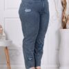 Blugi maxi din denim de vara cu inscriptii brodate-albastru cod 3396-2