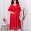 Rochie maxi cu volane si dantela Brussel-rosu cod 5048-6