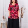 Set maxi pentru vara din doua piese tunica+fusta/pantalon-flori rosii cod 26112-1
