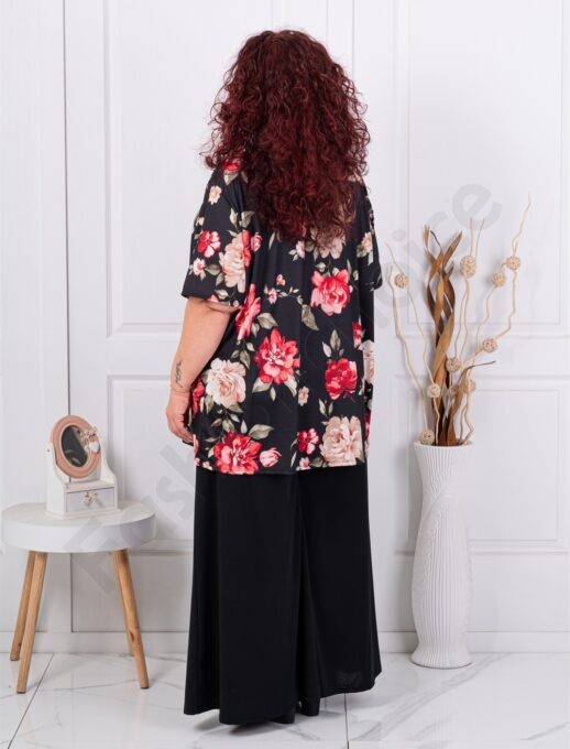 Set maxi pentru vara din doua piese tunica+fusta/pantalon-bujori rosii cod 26112-2