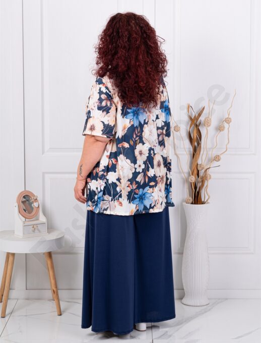Set maxi pentru vara din doua piese tunica+fusta/pantalon-flori crem cod 26112-3