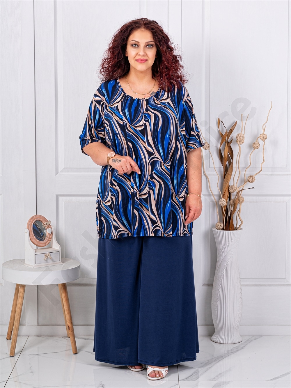 Set maxi pentru vara din doua piese tunica+fusta/pantalon-imprimeu in degrade cod 26112-4