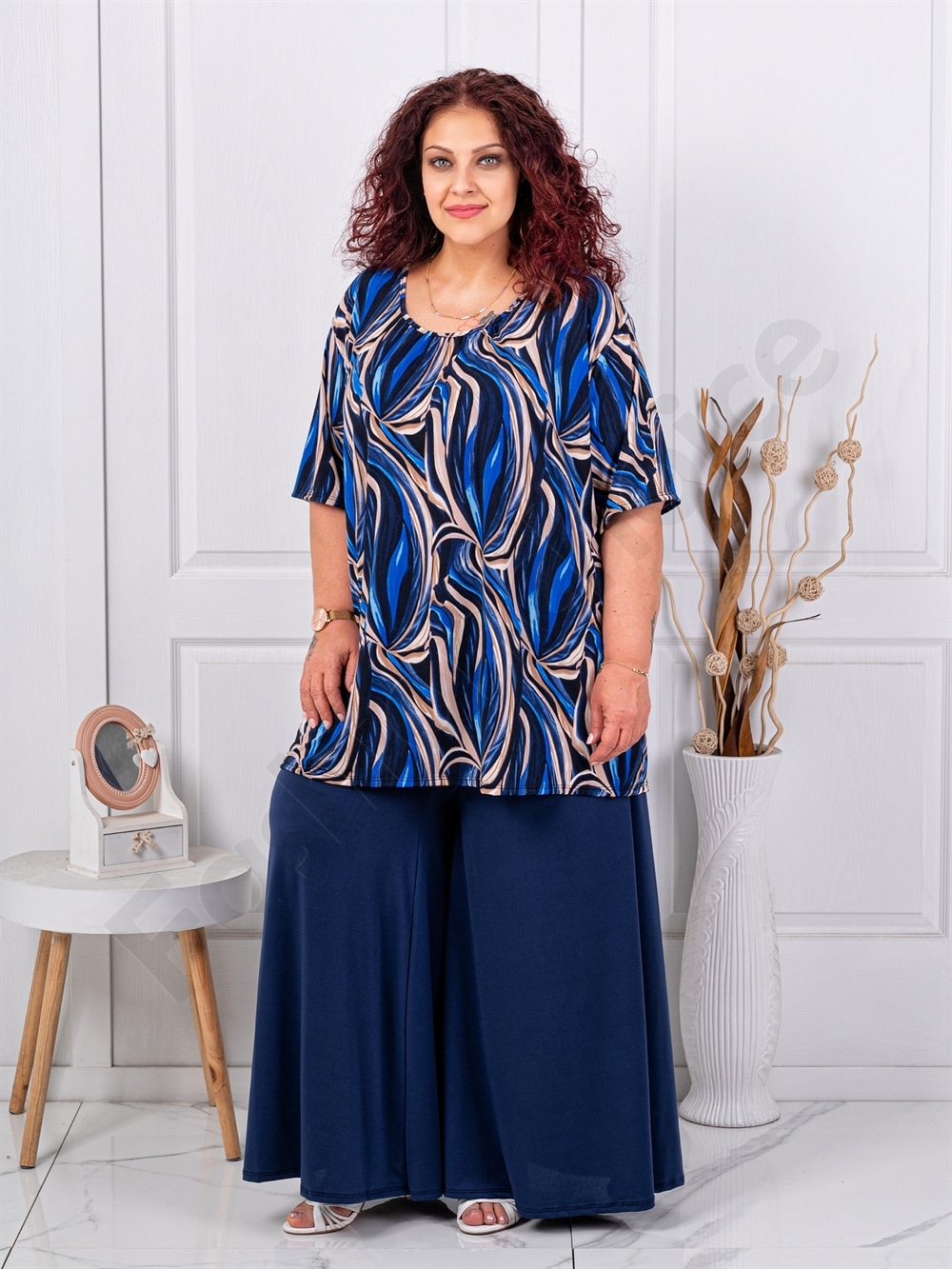 Set maxi pentru vara din doua piese tunica+fusta/pantalon-imprimeu in degrade cod 26112-4