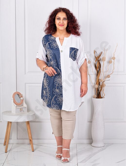 Tunica maxi cu aplicatii din ajur-albastru inchis cod 261373-2