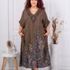 Rochie maxi eleganta cu decolteu frumos si imprimeu floral-cafea cod 1092-3