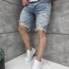 Blugi scurti pentru barbati BOYFRIEND FIT cu efect rupt-albastru cod 5559