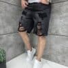 Blugi scurti pentru barbati BOYFRIEND FIT cu efect rupt-negru cod 8497
