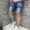 Blugi scurti pentru barbati cu efect rupt si prespalat-albastru cod 7650