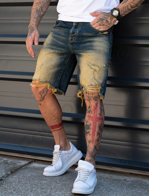 Blugi scurti pentru barbati BOYFRIEND FIT cu efect Vintage cod 5545