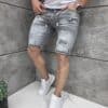 Blugi scurti pentru barbati cu patch-uri si efect rupt-gri cod 7727