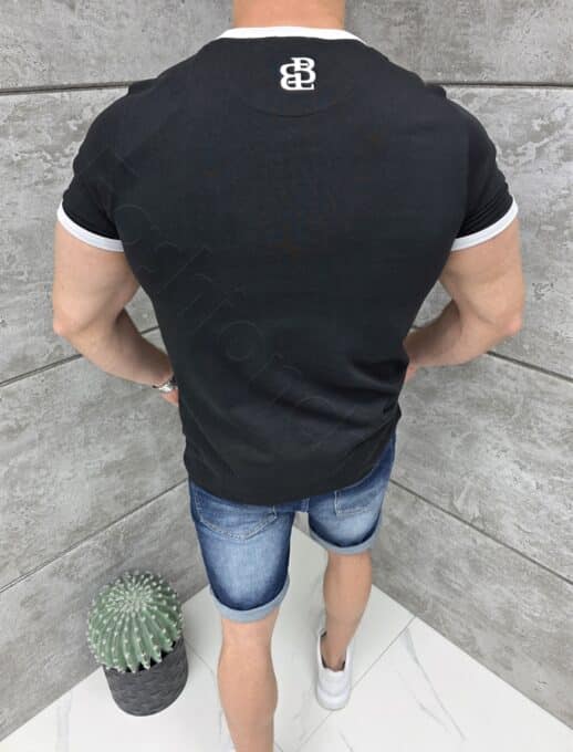 Tricou barbati cu elemente contrastante si broderie-negru cod 26248