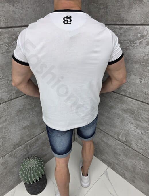 Tricou barbati cu elemente contrastante si broderie-alb cod 26248-1