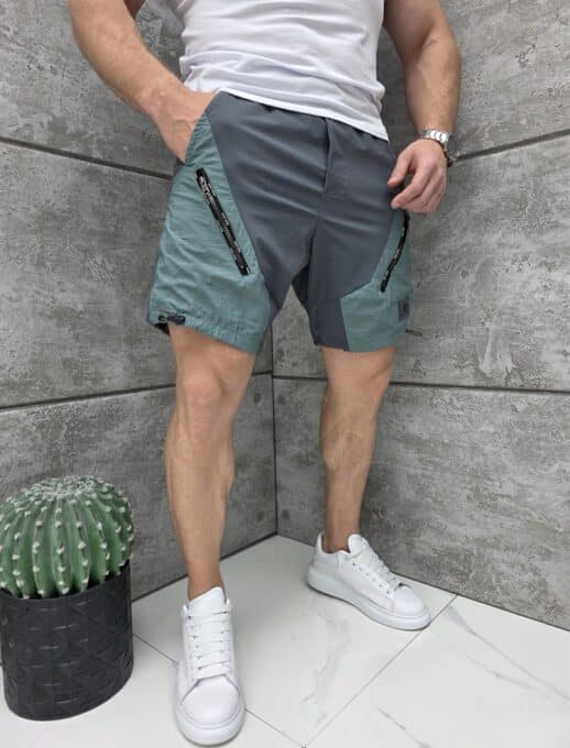 Pantaloni scurti din fas in doua culori-gri/petrol cod 1137-3