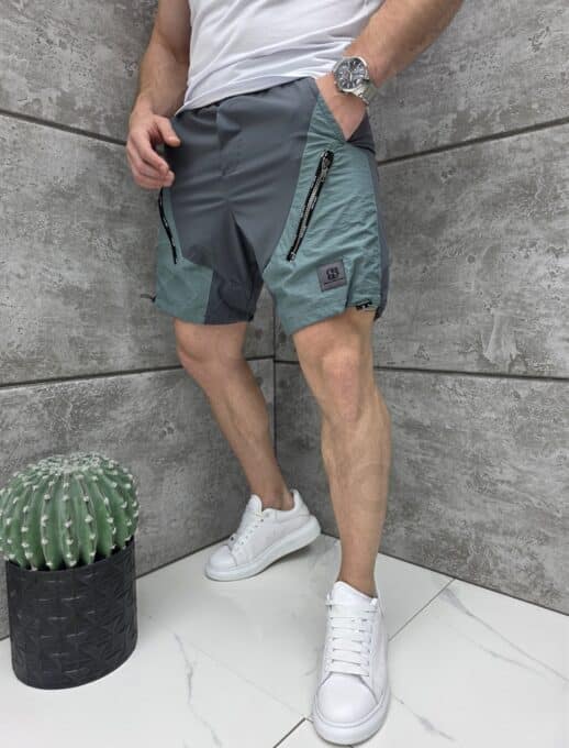 Pantaloni scurti din fas in doua culori-gri/petrol cod 1137-3