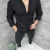 Compleu din 100% in cu maneca lunga si guler la baza gatului-negru cod 26004