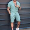 Compleu barbati pentru vara cu camasa si pantaloni scurti-menta cod 2228-5