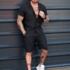 Compleu barbati pentru vara cu camasa si pantaloni scurti-negru cod 2228
