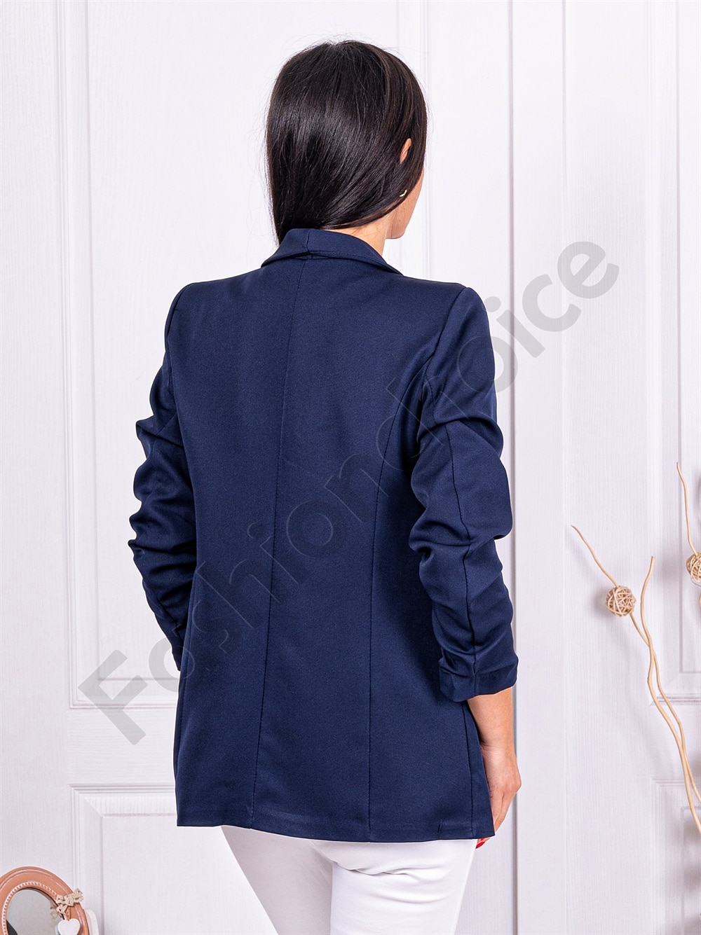 Blazer de dama cu maneci suflecate-albastru inchis cod 10207-16