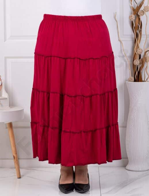 Fusta maxi cu volane si efect sifonat-bordo cod 24429-7