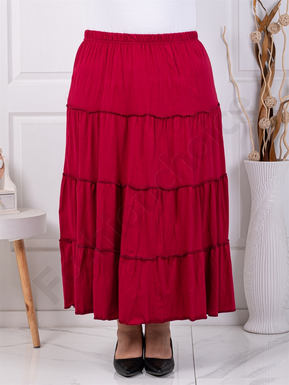Fusta maxi cu volane si efect sifonat-bordo cod 24429-7
