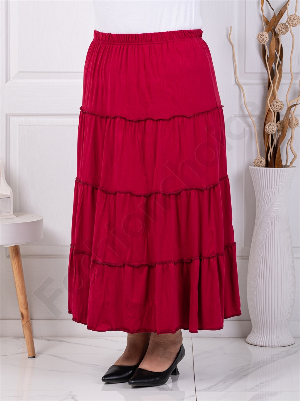 Fusta maxi cu volane si efect sifonat-bordo cod 24429-7