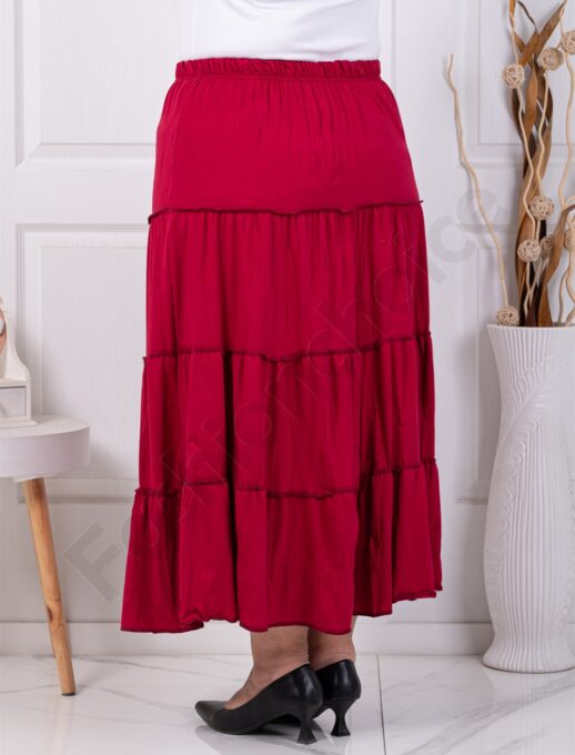 Fusta maxi cu volane si efect sifonat-bordo cod 24429-7