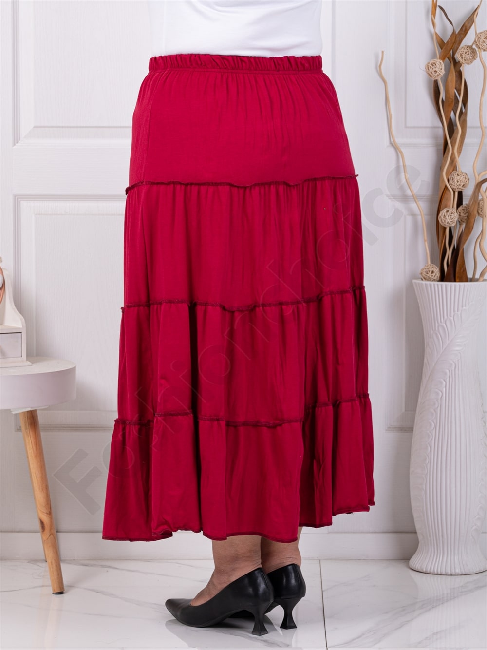 Fusta maxi cu volane si efect sifonat-bordo cod 24429-7