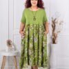 Rochie maxi cu imprimeu floral si volan+cadou colier-verde cod 5233-1