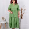 Rochie maxi pentru vara cu volane si guler inalt-verde cod 1491-2