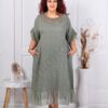 Rochie maxi pentru vara din 100% in cu volan din sifon-kaki cod 11782-2