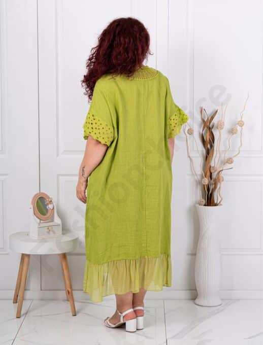 Rochie maxi pentru vara din 100% in cu volan din sifon-verde cod 11782-5