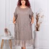 Rochie maxi pentru vara din 100% in cu volan din sifon-moca cod 11782-6