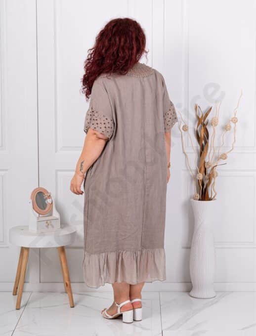 Rochie maxi pentru vara din 100% in cu volan din sifon-moca cod 11782-6