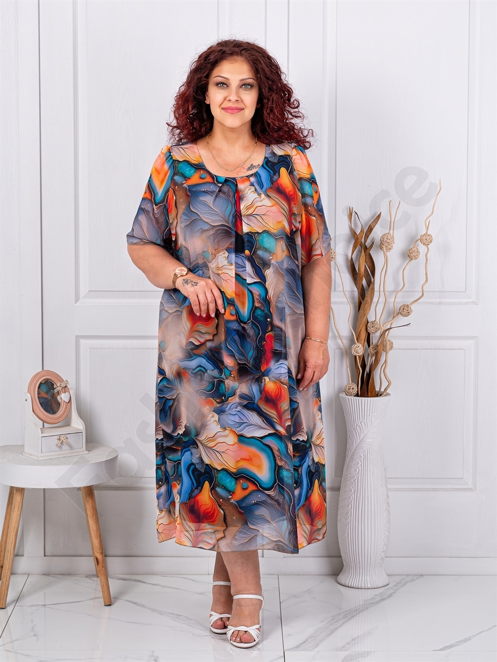 Rochie maxi eleganta din sifon cu imprimeu nuante multicolor cod 26014-4