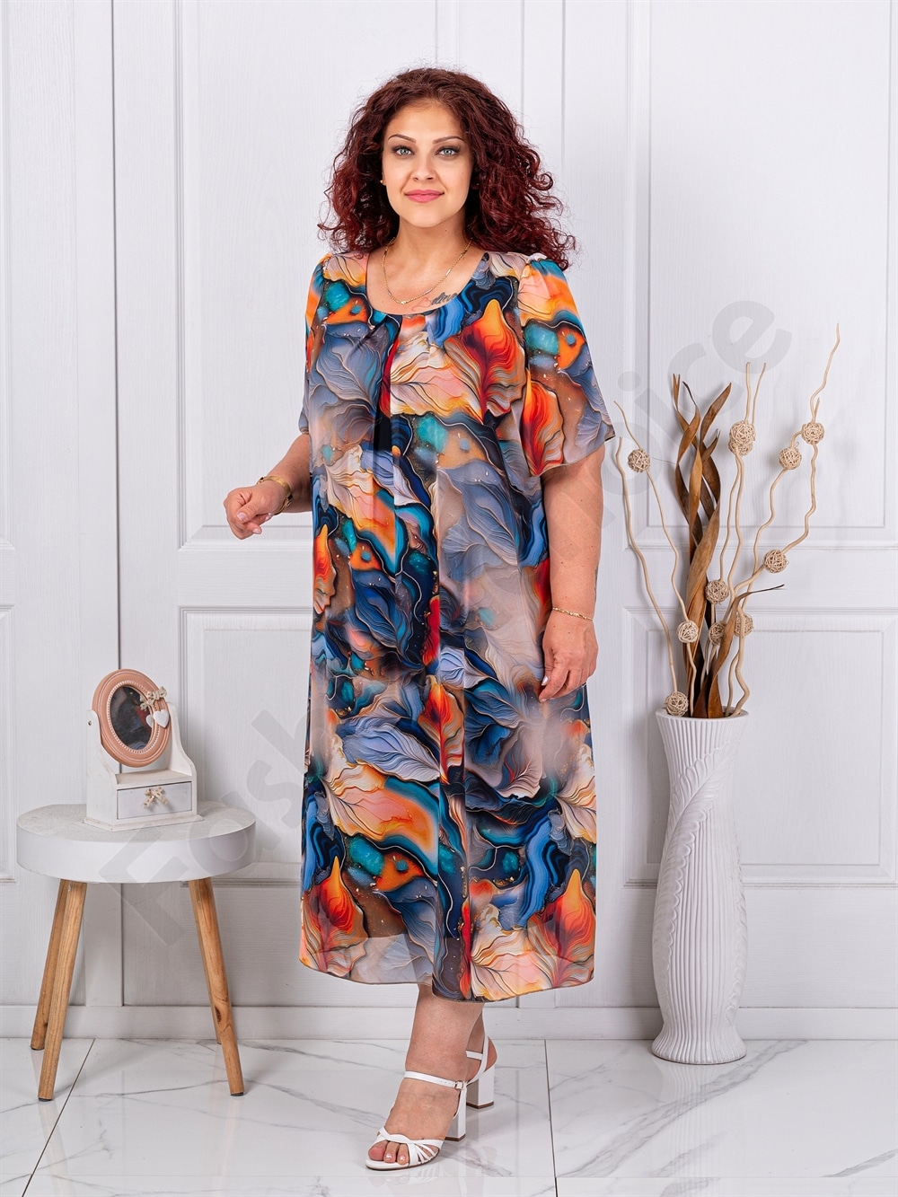 Rochie maxi eleganta din sifon cu imprimeu nuante multicolor cod 26014-4