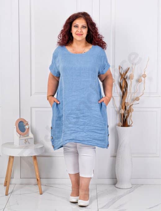 Tunica lunga maxi din 100% in cu nasturi decorativi din lemn-parlament cod 10015-3