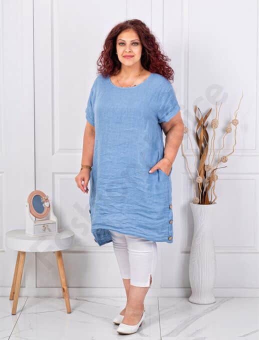 Tunica lunga maxi din 100% in cu nasturi decorativi din lemn-parlament cod 10015-3
