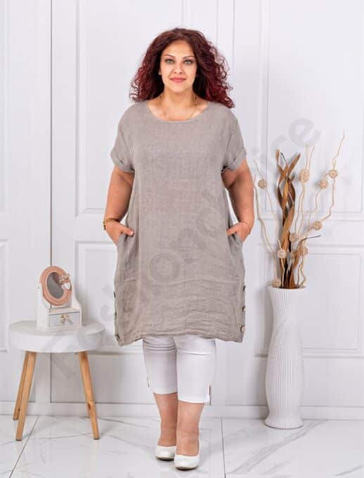 Tunica lunga maxi din 100% in cu nasturi decorativi din lemn-moca cod 10015-4