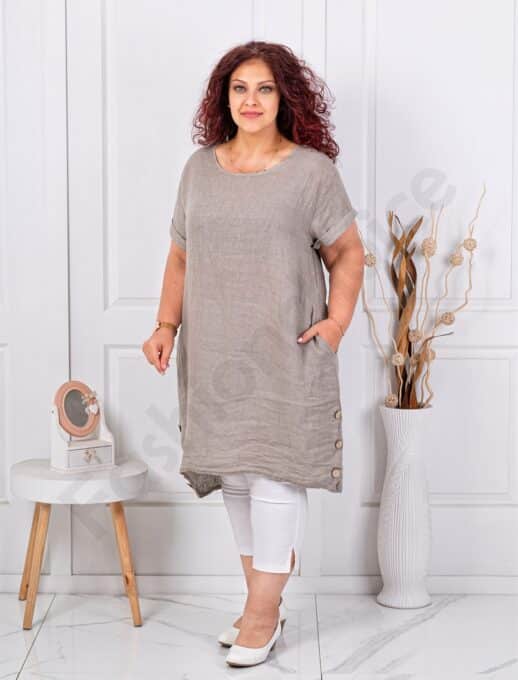 Tunica lunga maxi din 100% in cu nasturi decorativi din lemn-moca cod 10015-4
