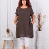 Tunica lunga maxi din 100% in cu nasturi decorativi din lemn-ciocolata cod 10015-2