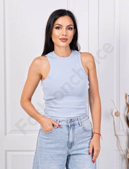 Top de dama din material elastic-albastru deschis cod 08525-1