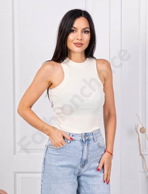 Top de dama din material elastic-galben deschis cod 08525-5